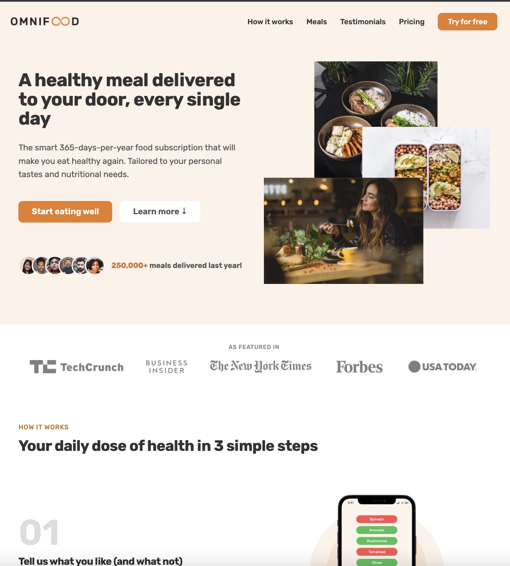 A screenshot of the omnifood project website